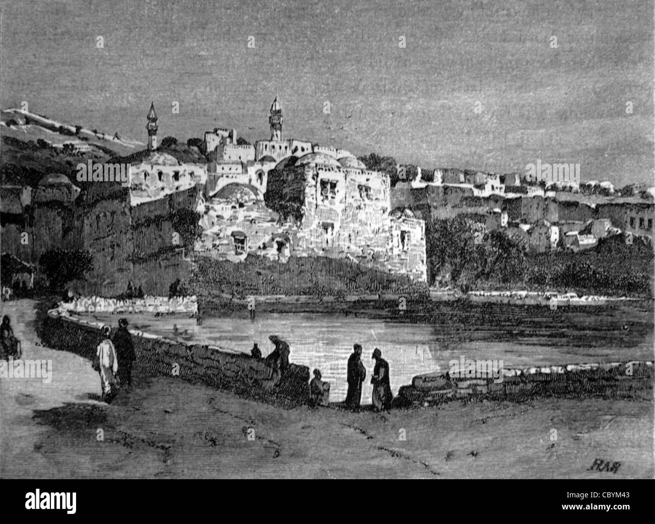 La grande piscine ou la piscine sacrée à Hébron en Cisjordanie Palestine, c19th gravure ou illustration ancienne Banque D'Images