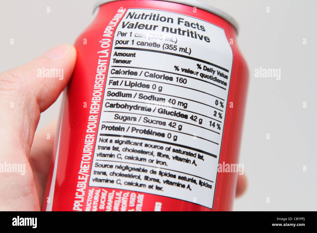 L'étiquette nutritionnelle peut coke coca cola Banque D'Images