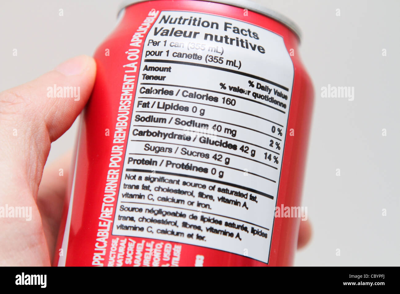 L'étiquette nutritionnelle peut coke coca cola Banque D'Images, Photo