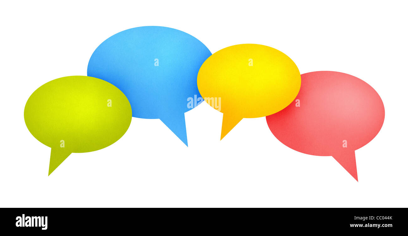 Concept d'image sur le thème de la communication avec des bulles de couleur. Isolé sur blanc. Banque D'Images Concept d'image sur le thème de la communication avec des bulles de couleur. Isolé sur blanc. Banque D'Images