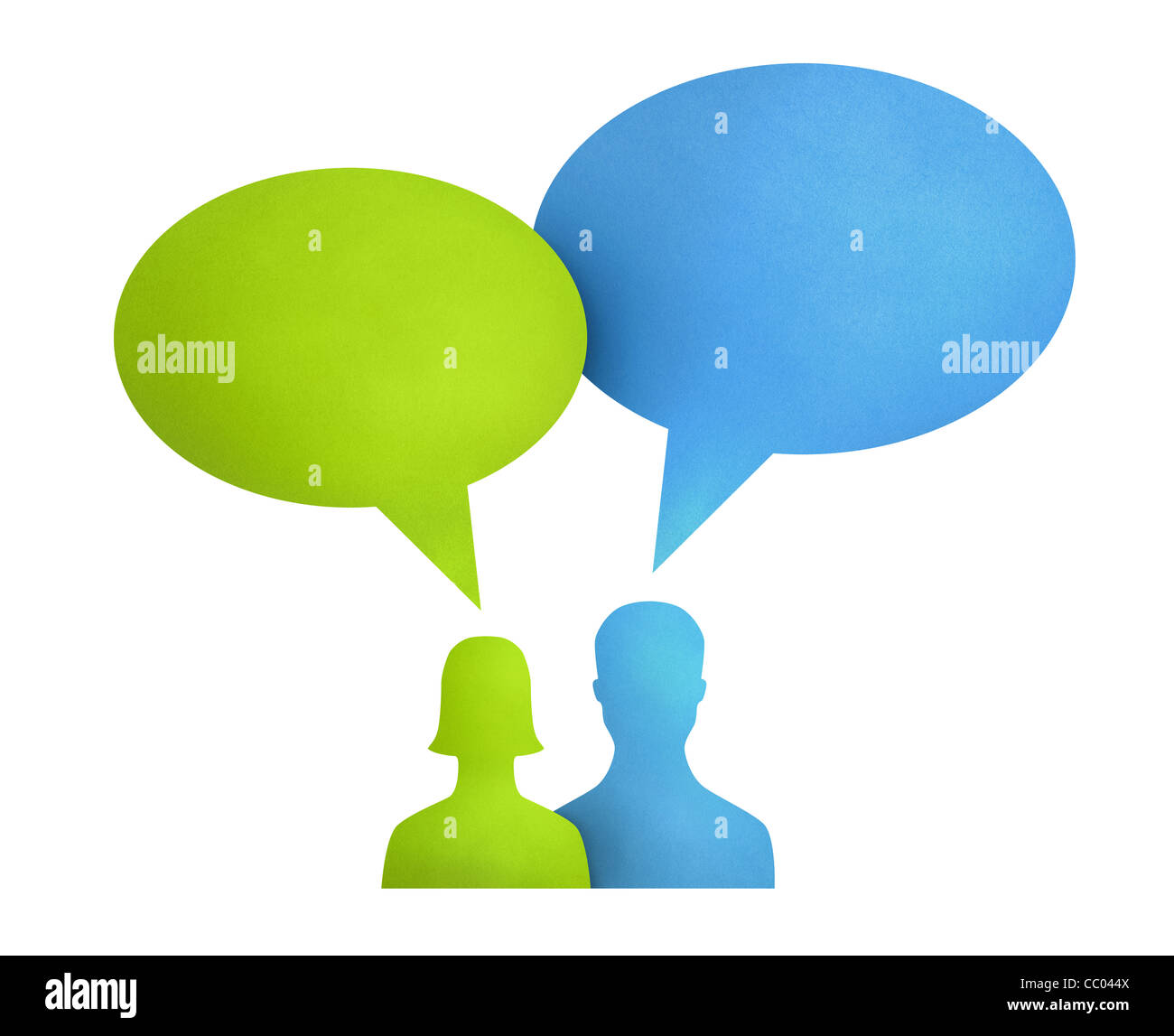Concept d'image sur le thème de la communication entre les gens de couleur lumineux bulles de texte. Isolé sur blanc. Banque D'Images
