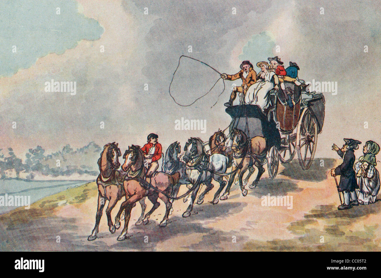 Coach et Six - Aquarelle, vers 1790 Banque D'Images