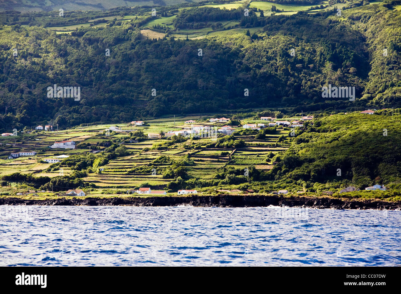Littoral Pico, Avenida, Lajes do Pico, Açores. Banque D'Images