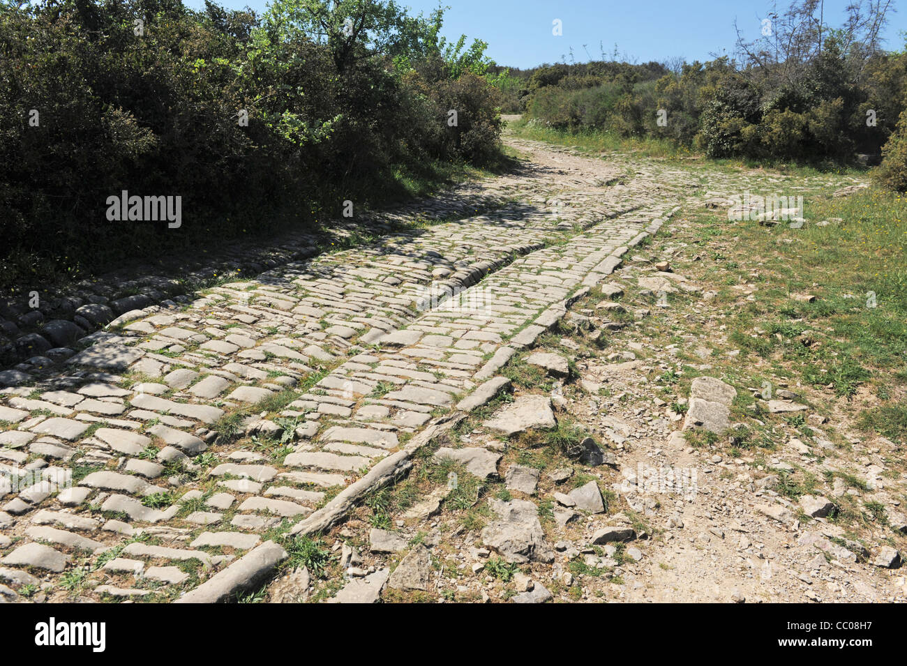 Voie romaine dans le lieu d'Ambrussum, Languedoc Roussillon Banque D'Images