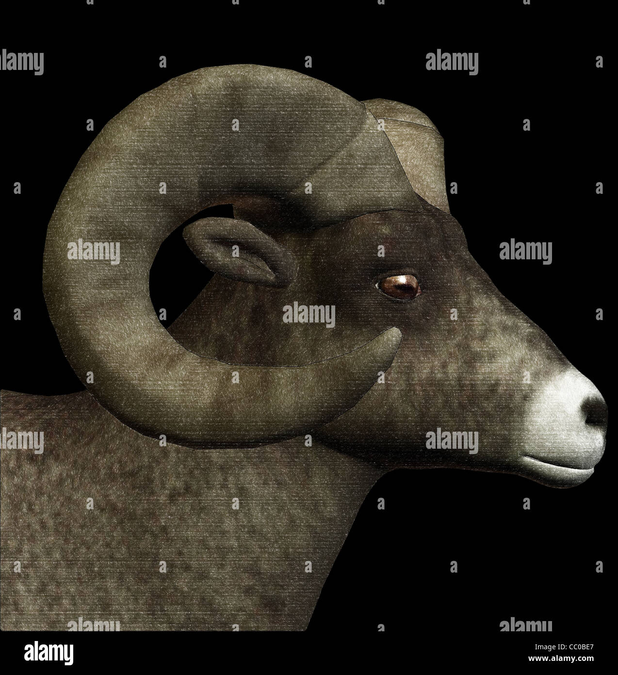 Avec des cornes de chèvre numérique croquis 3d illustration. Banque D'Images