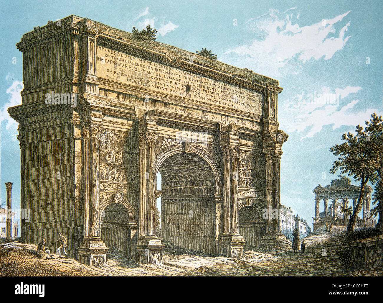 Arc de Triomphe de Septime Sévère (AD 203), Rome. Chromolithographie ou lithographie en couleur, 1882. Banque D'Images