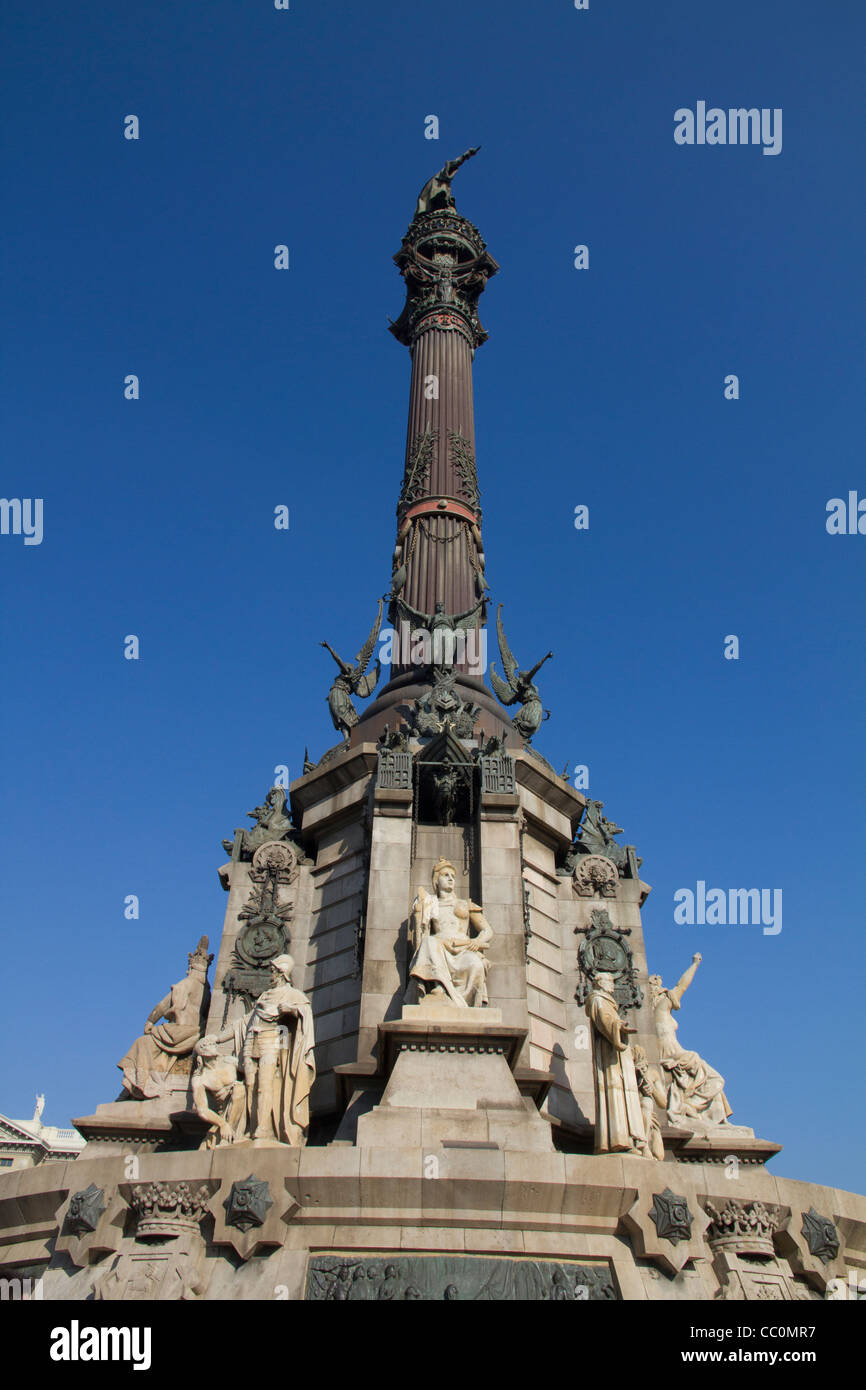 Mirador de Colón 'Columbus' monument Statue en Placa del Portal de la Pau, Barcelone Catalogne Espagne Banque D'Images