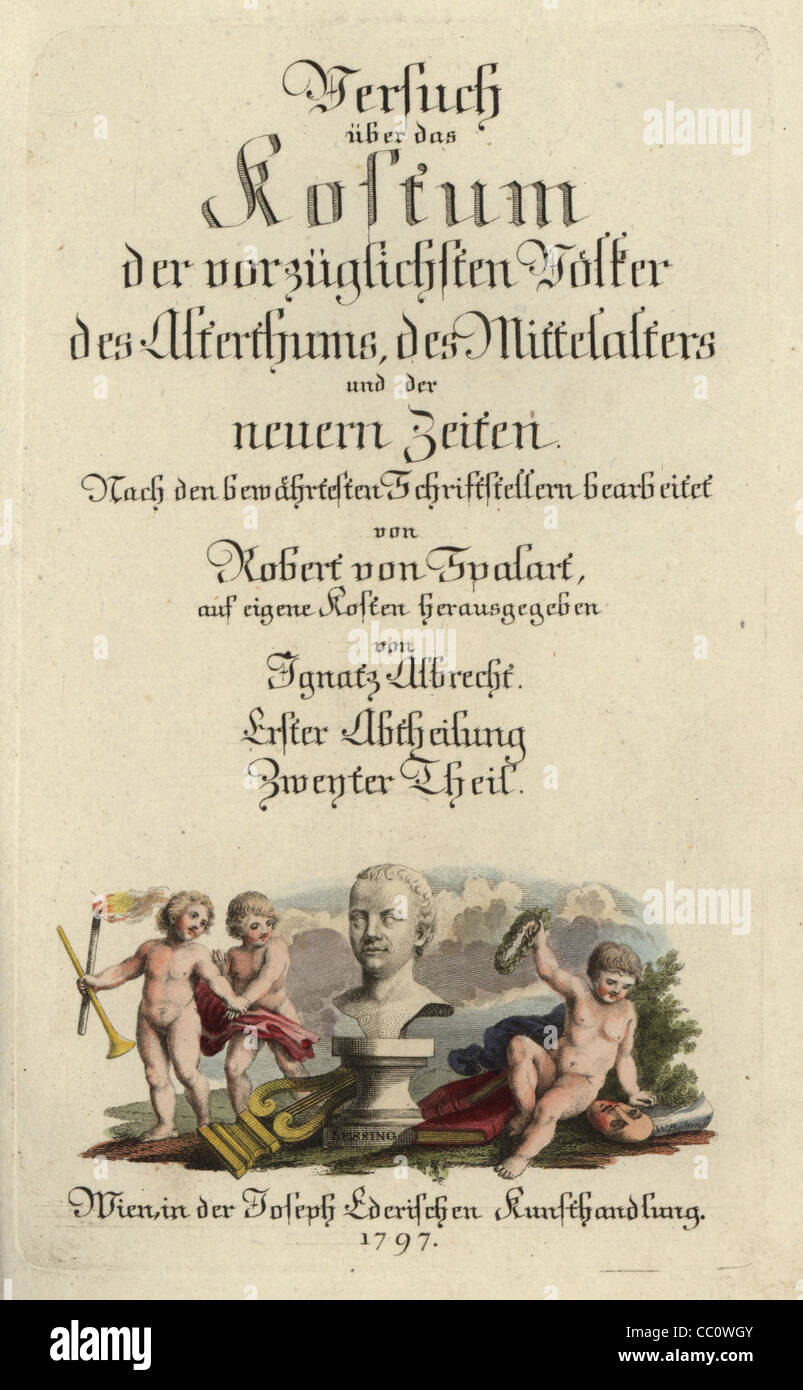 Page de titre du Volume 1, Livre 2, avec la vignette d'un buste de Lessing et Trois putti : Banque D'Images