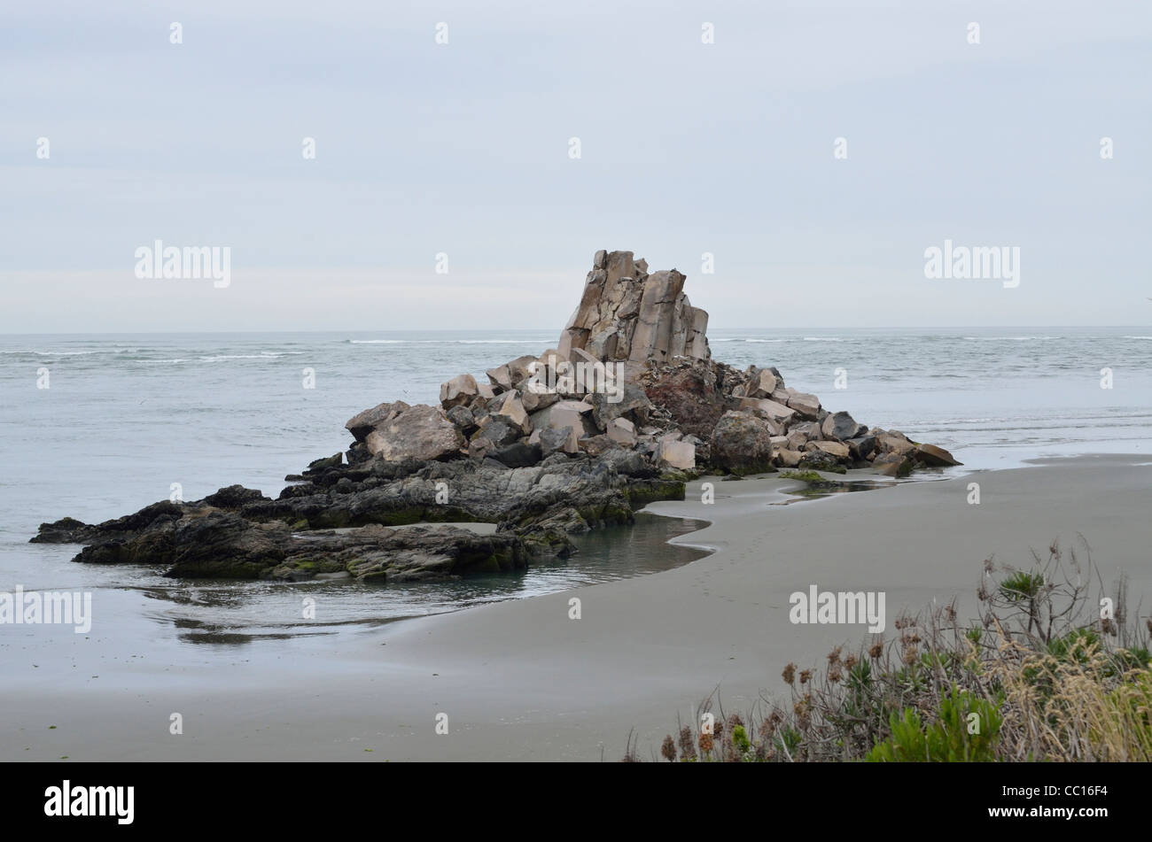 Shag Rock reste après tremblement de terre Summer Nouvelle-zélande Banque D'Images