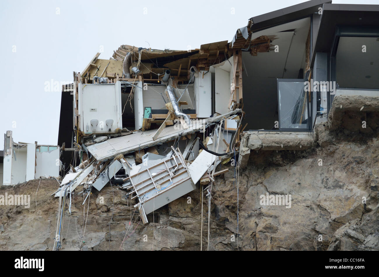 Tremblement de terre maison endommagée à la démolition Christchurch Nouvelle Zélande Banque D'Images