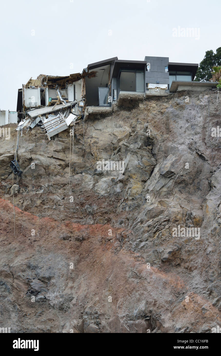 Tremblement de terre maison endommagée à la démolition Christchurch Nouvelle Zélande Banque D'Images