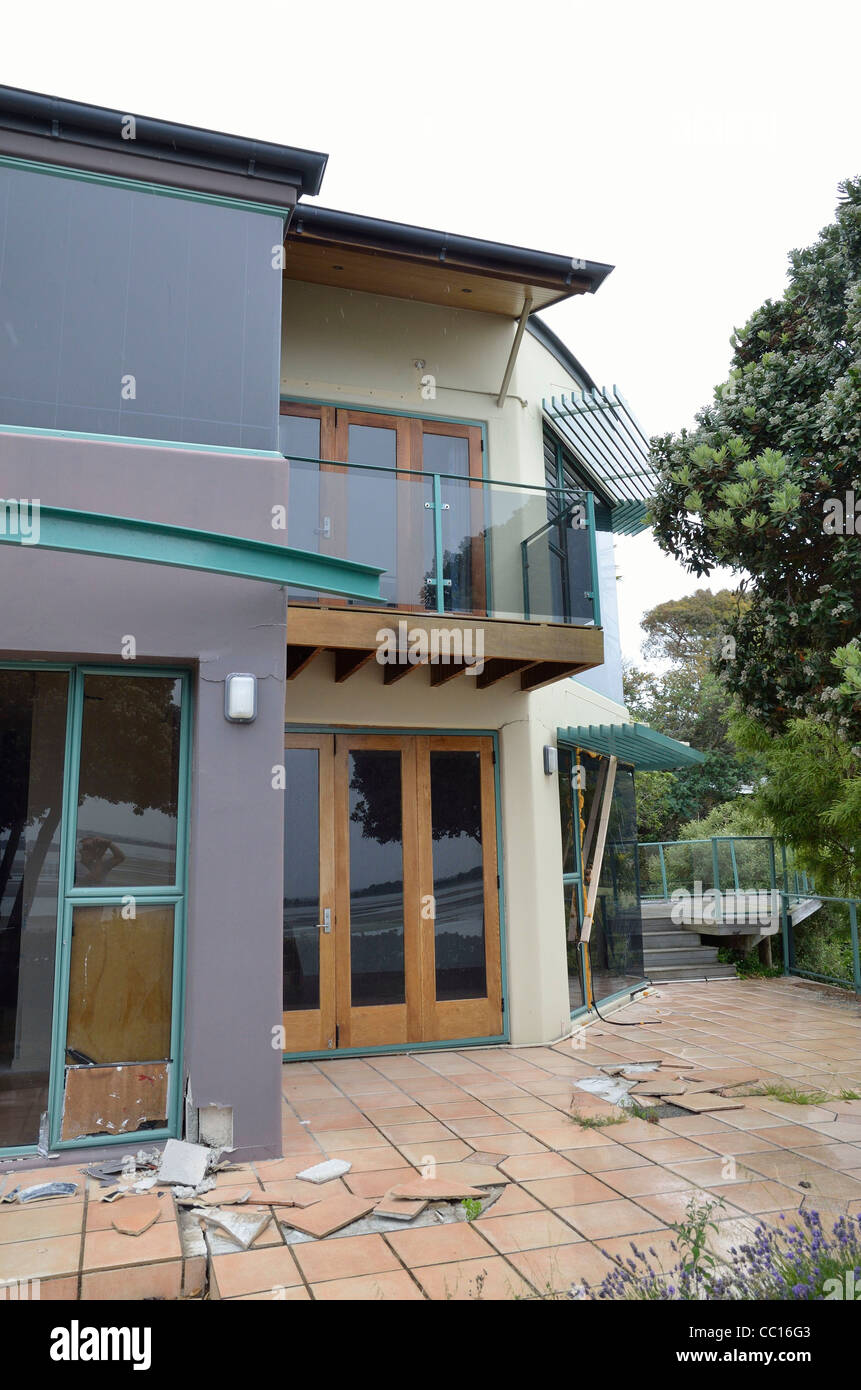 Tremblement de terre maison endommagée en attente de réparation Christchurch Nouvelle Zélande Banque D'Images