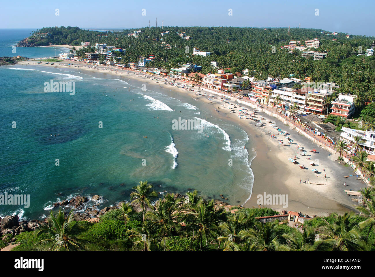 Vue aérienne de Kovalam beach, Kovalam est 12km de l'aéroport international de Trivandrum, Kerala, Inde Banque D'Images