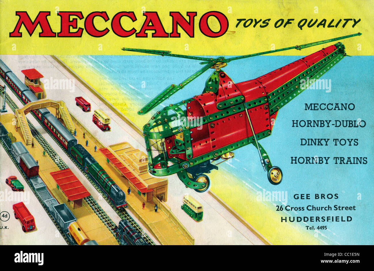 Kit de construction Meccano brochure utilisée pour construire des modèles de travail et des dispositifs mécaniques de travail Banque D'Images