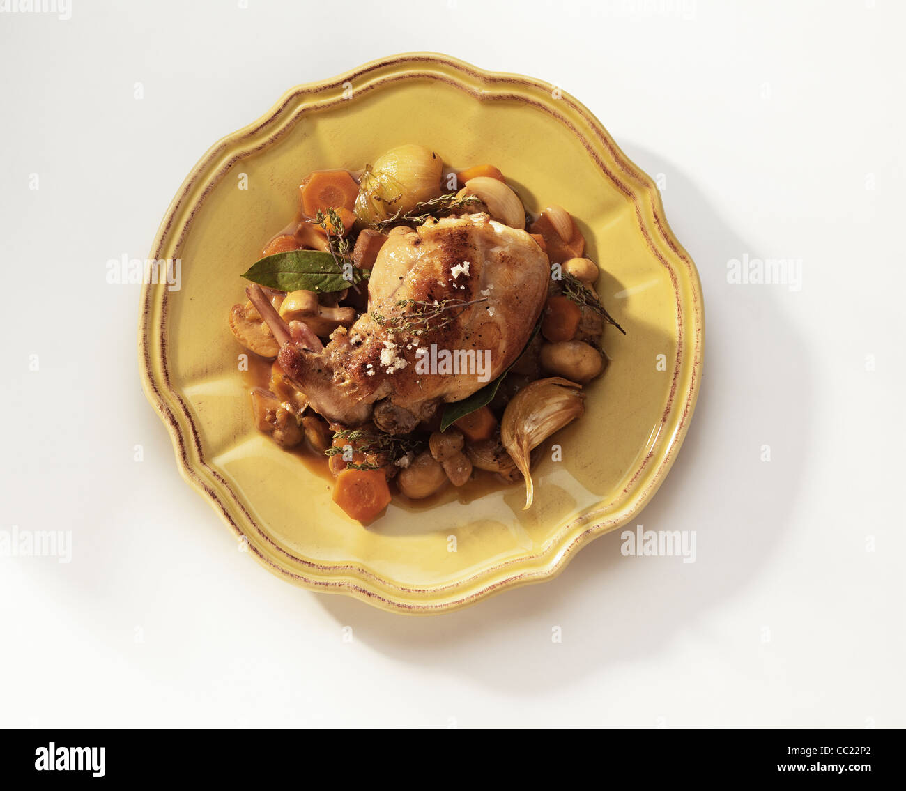 Lapin et champignons Fricasse de cuisson Banque D'Images