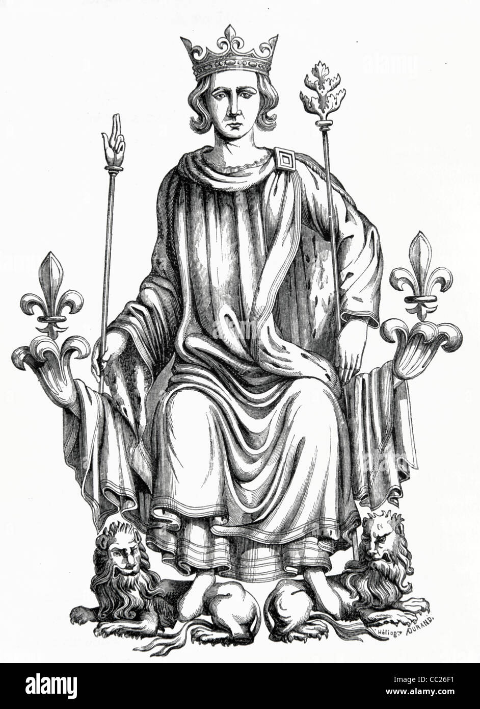 Charles VI de France (1368-1422) assis sur le trône français, roi de France (1380-1422). Illustration ancienne ou gravure Banque D'Images