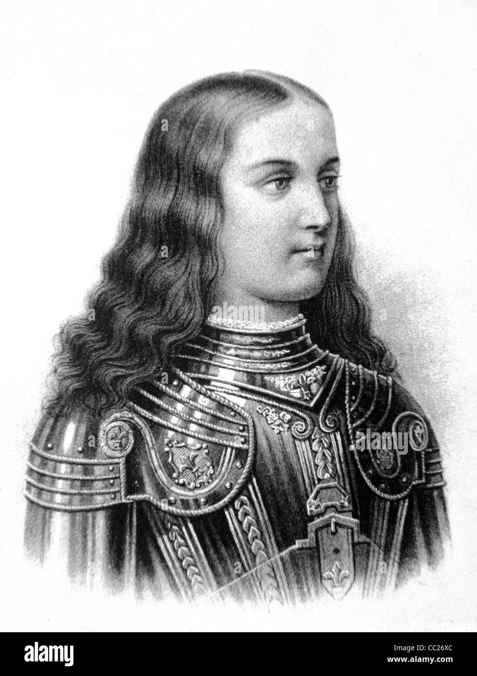 Portrait de Jeanne d'Arc (1412-31), patron de France, Maid d'Orléans. Illustration ancienne ou gravure Banque D'Images