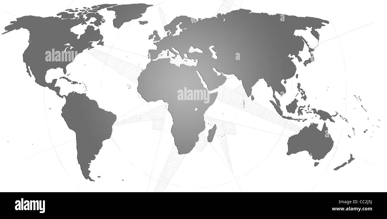 Carte Du Monde En Noir Et Blanc Avec Un Compas Derrière