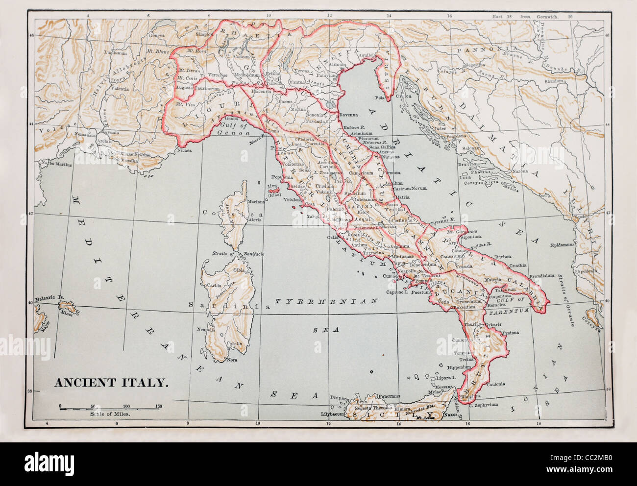 Carte de l'Italie antique du livre 1896 Banque D'Images