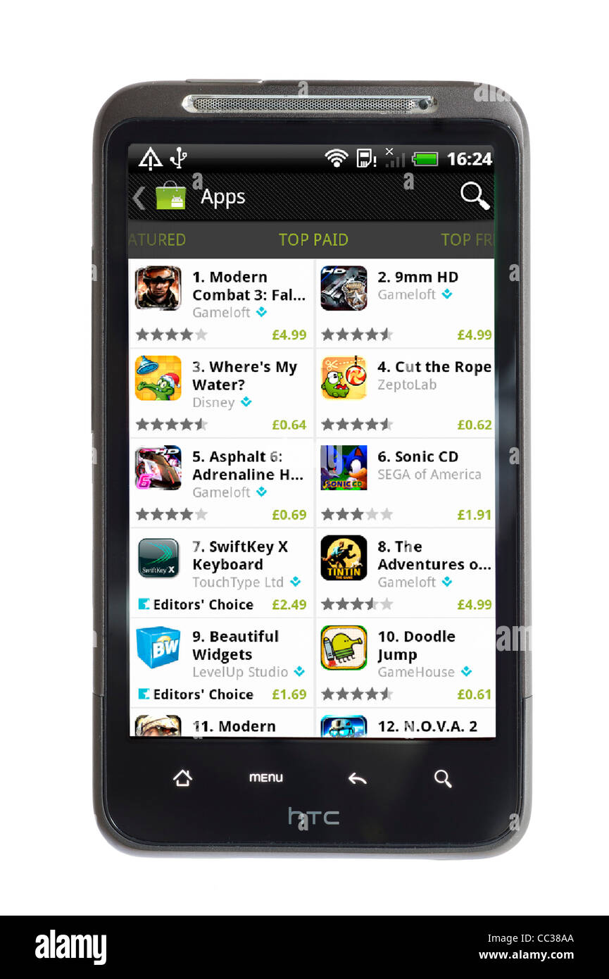 La navigation sur le Android Market sur un smartphone HTC Banque D'Images