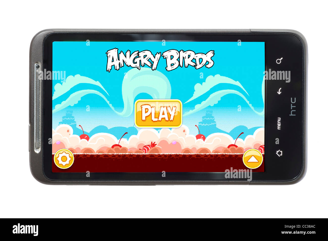 Le très populaire jeu Angry Birds sur un smartphone HTC Banque D'Images