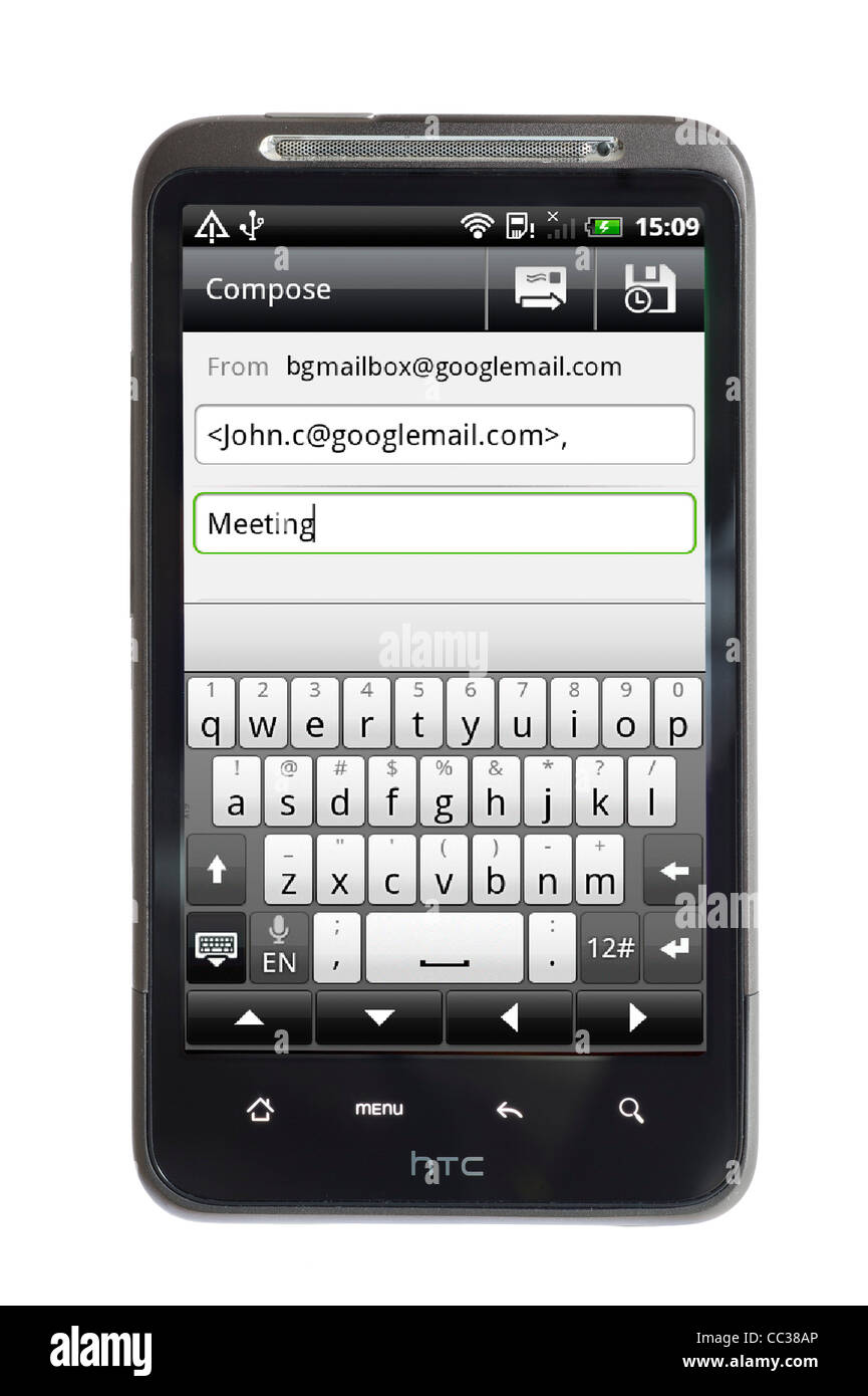 La rédaction d'un compte Gmail sur un smartphone HTC Banque D'Images