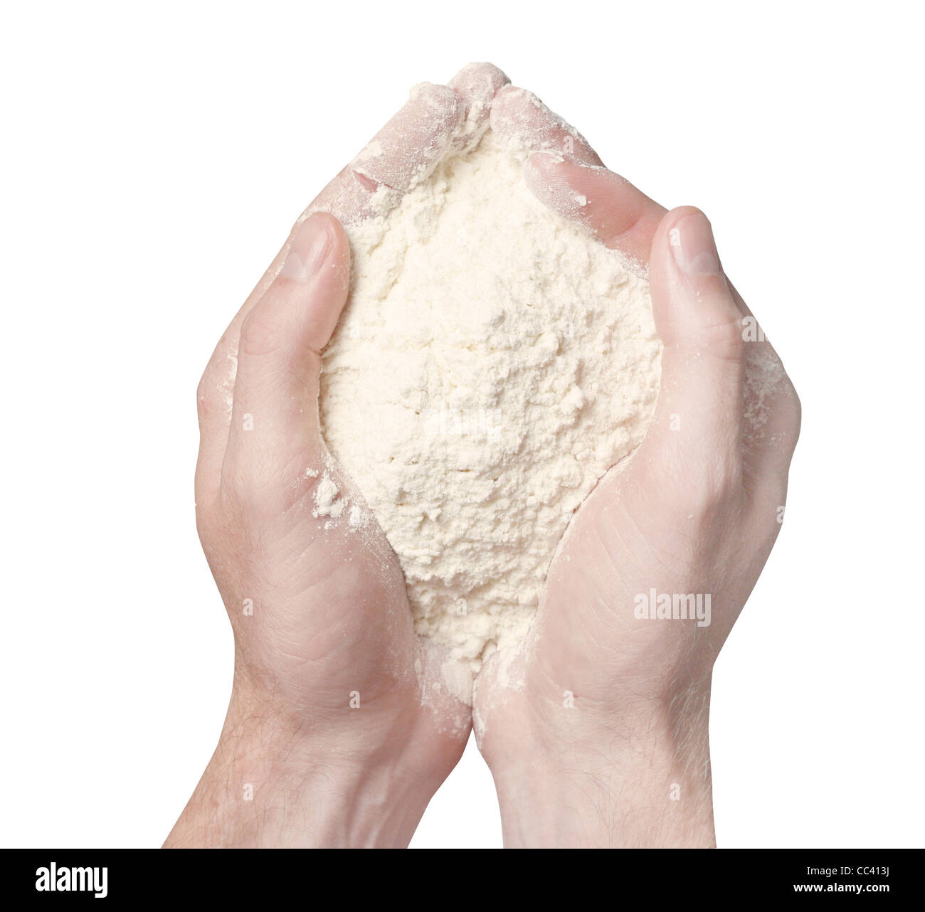 Hands holding white wheat flour Banque D'Images