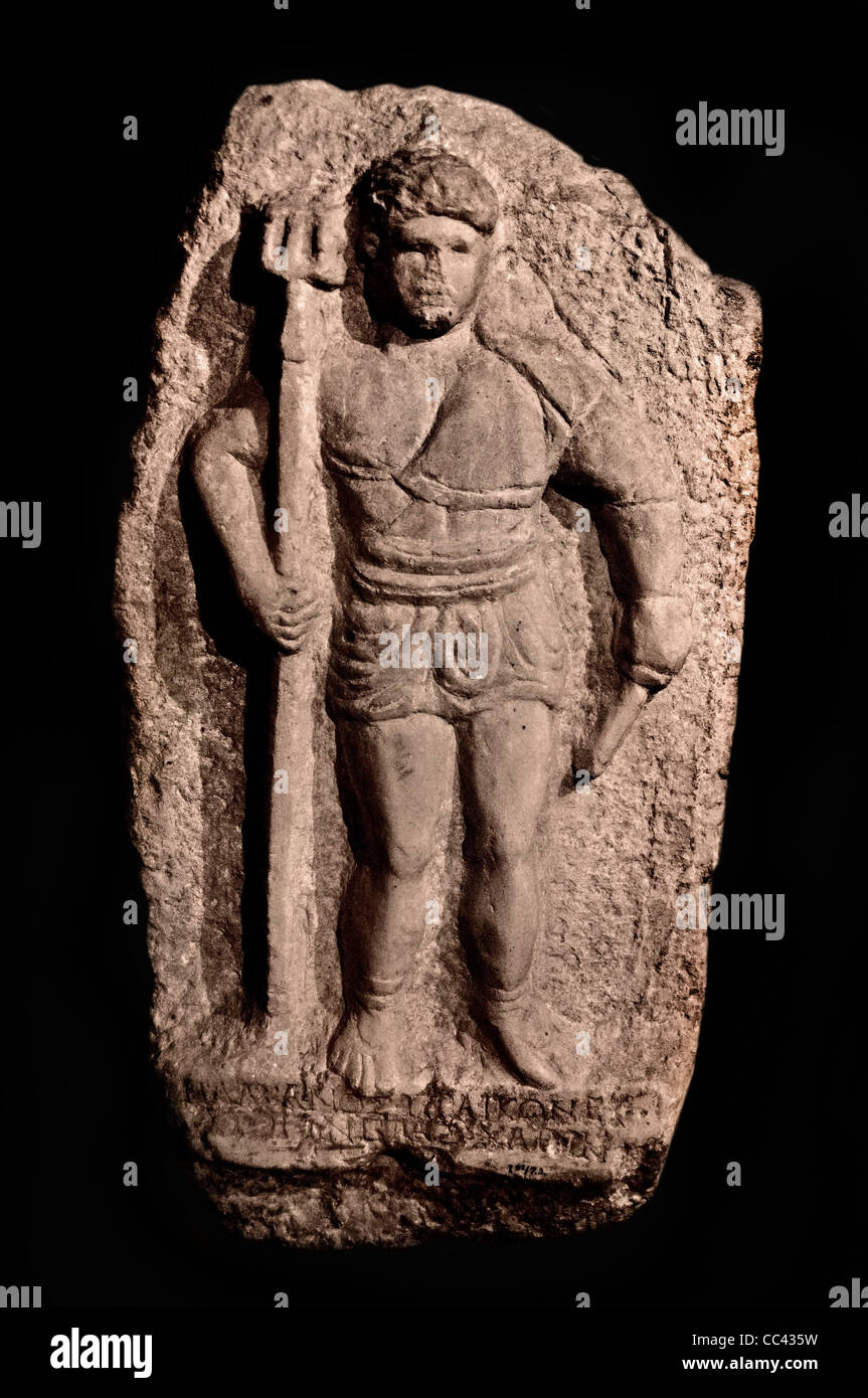 Retiarius 'lutte Apollonios le gladiateur avec trident et pondérées à 200 AC Rome Romain Banque D'Images