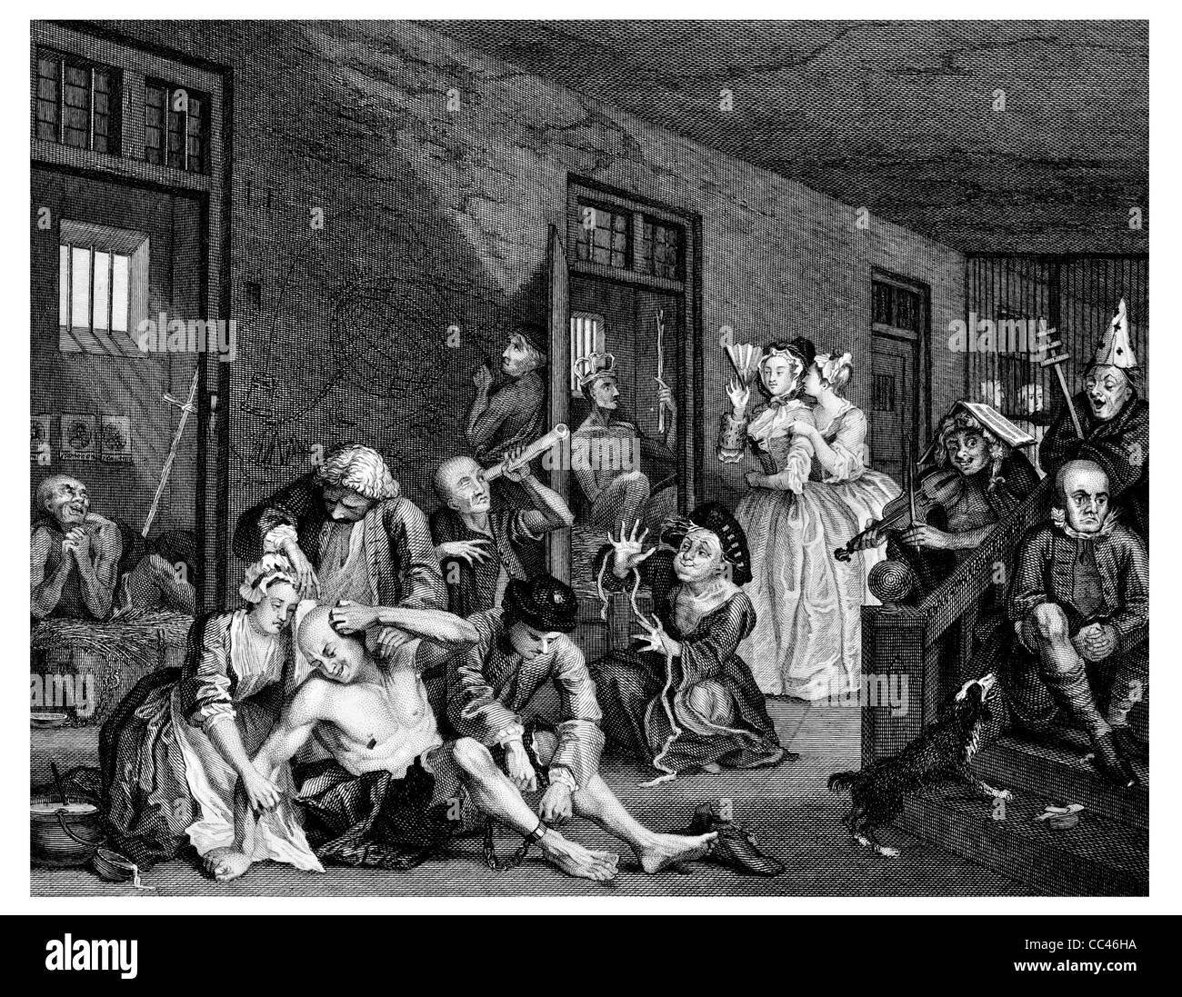 Hogarth le Rake's Progress santé violents aliénés de l'hôpital de Bethléem Bedlam Londres asile mental Sarah jeune détenu confort Banque D'Images