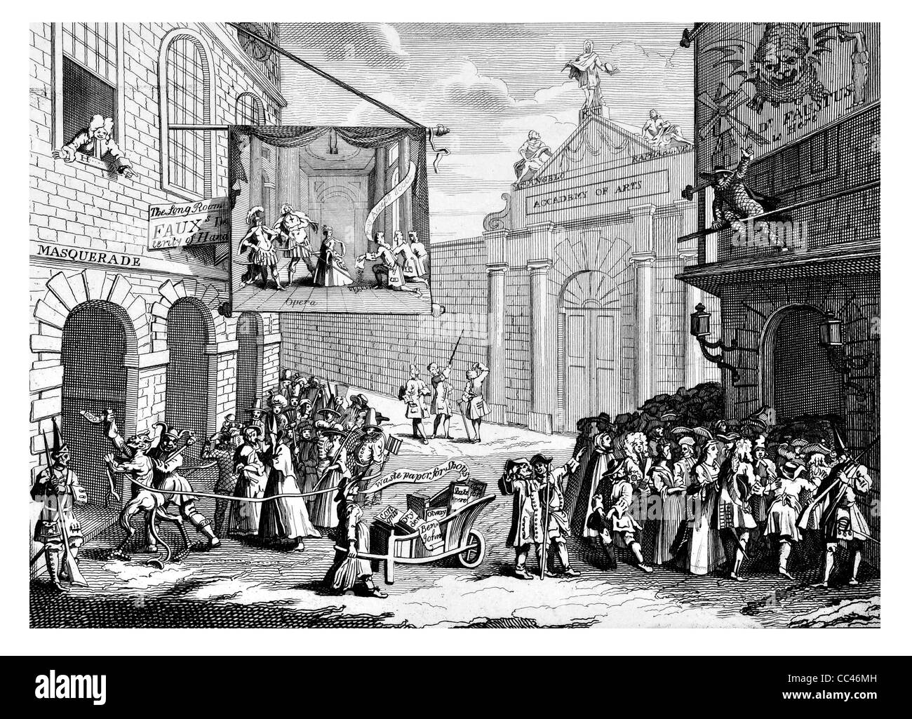 Mascarades et opéras Burlington Gate gravure tirée de l'Œuvre de Hogarth London 1833 publié Banque D'Images