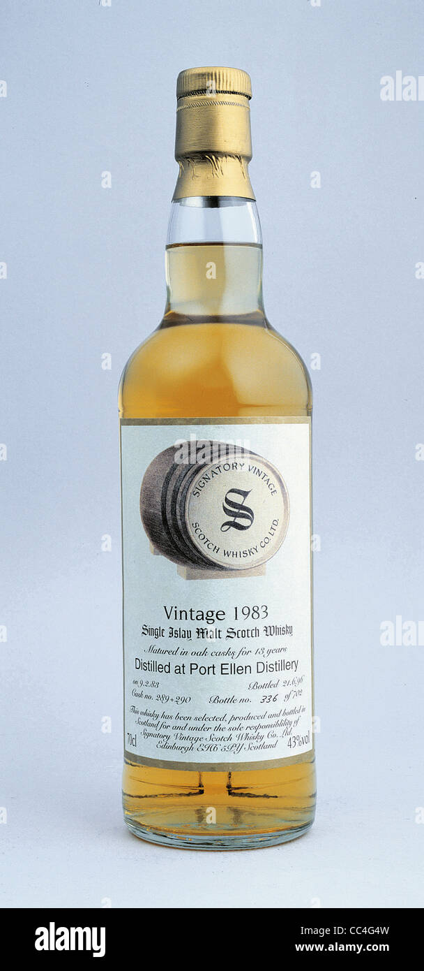 Vins Spiritueux Whisky Port Ellen 1983 signataire Banque D'Images