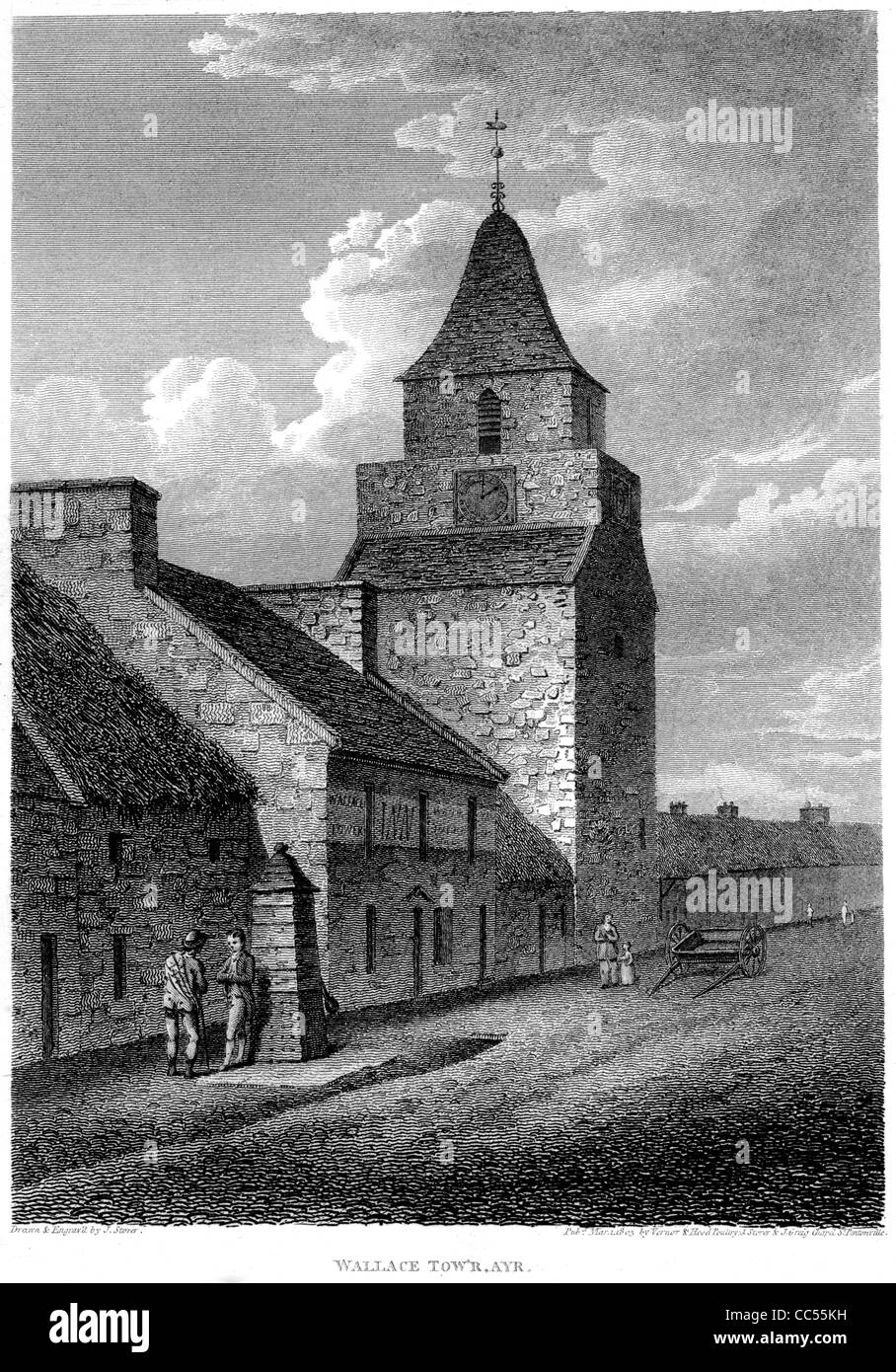 Wallace Tower Ayr, une gravure d'un livre sur Robert Burns publié en 1805 Banque D'Images