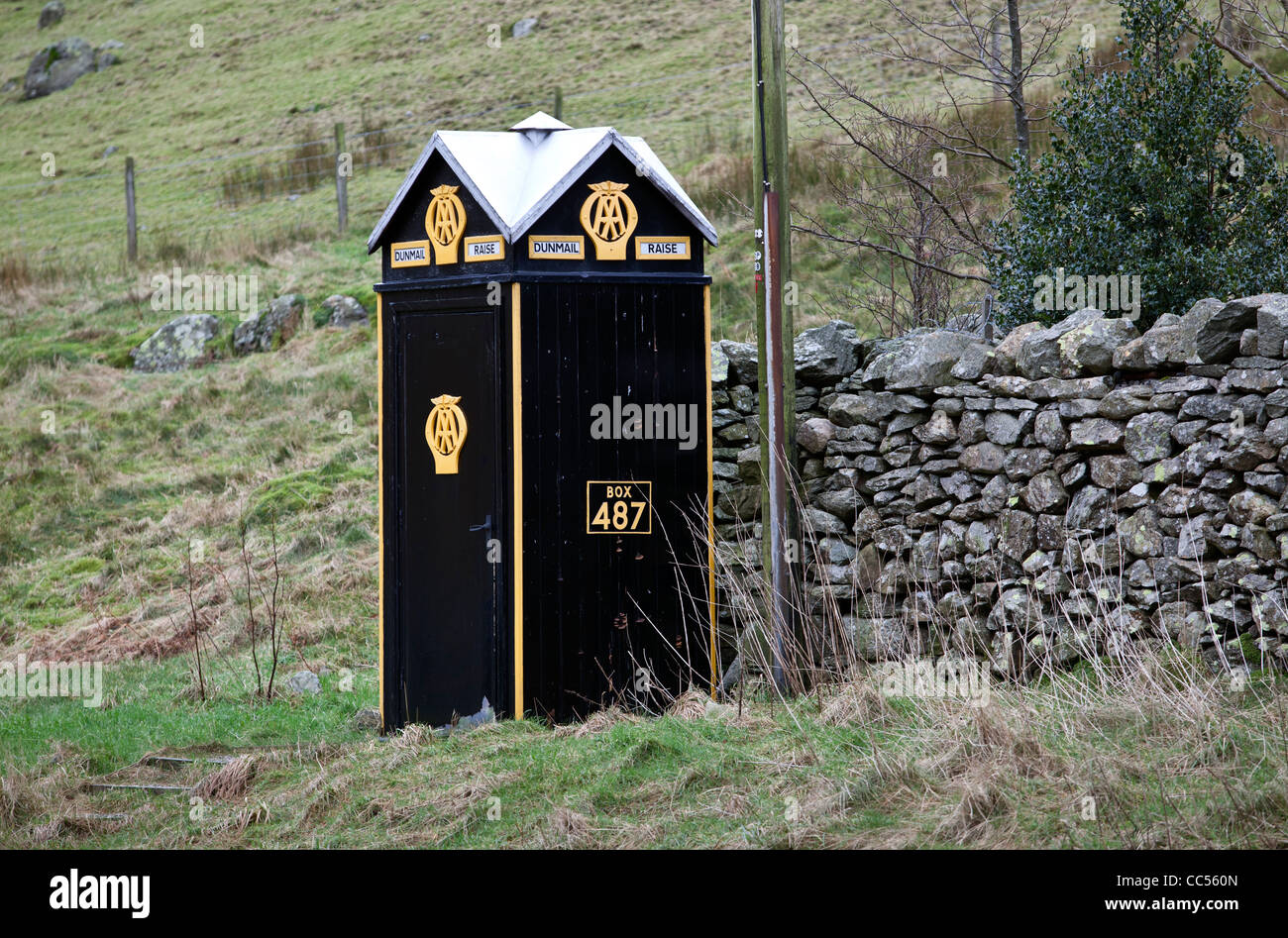Un original Autobomile Dunmail Association fort à augmenter, Cumbria, Angleterre. Banque D'Images