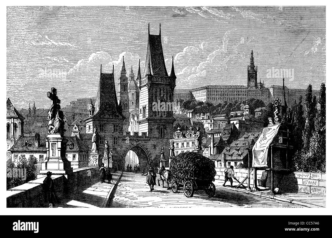 La ville de Prague Pont Charles monument historique République Tchèque Le roi Charles IV statue baroque de l'architecture gothique saints saint Banque D'Images