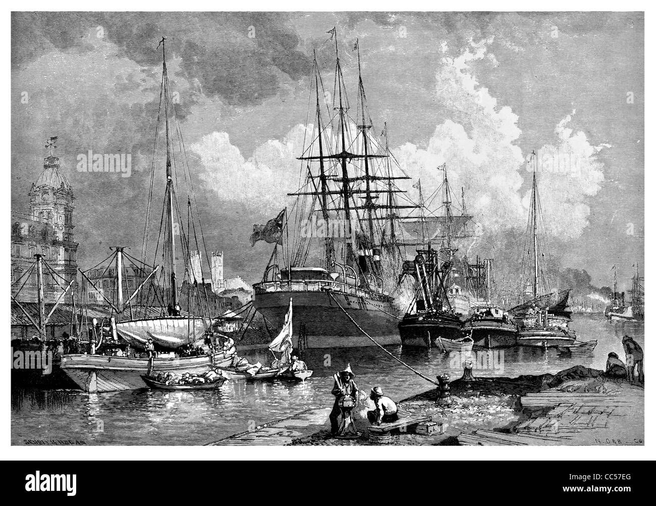 Vieux Port de Montréal Canada Québec St Lawrence River des fourrures français trading post harbour quay marina tour de l'horloge Banque D'Images