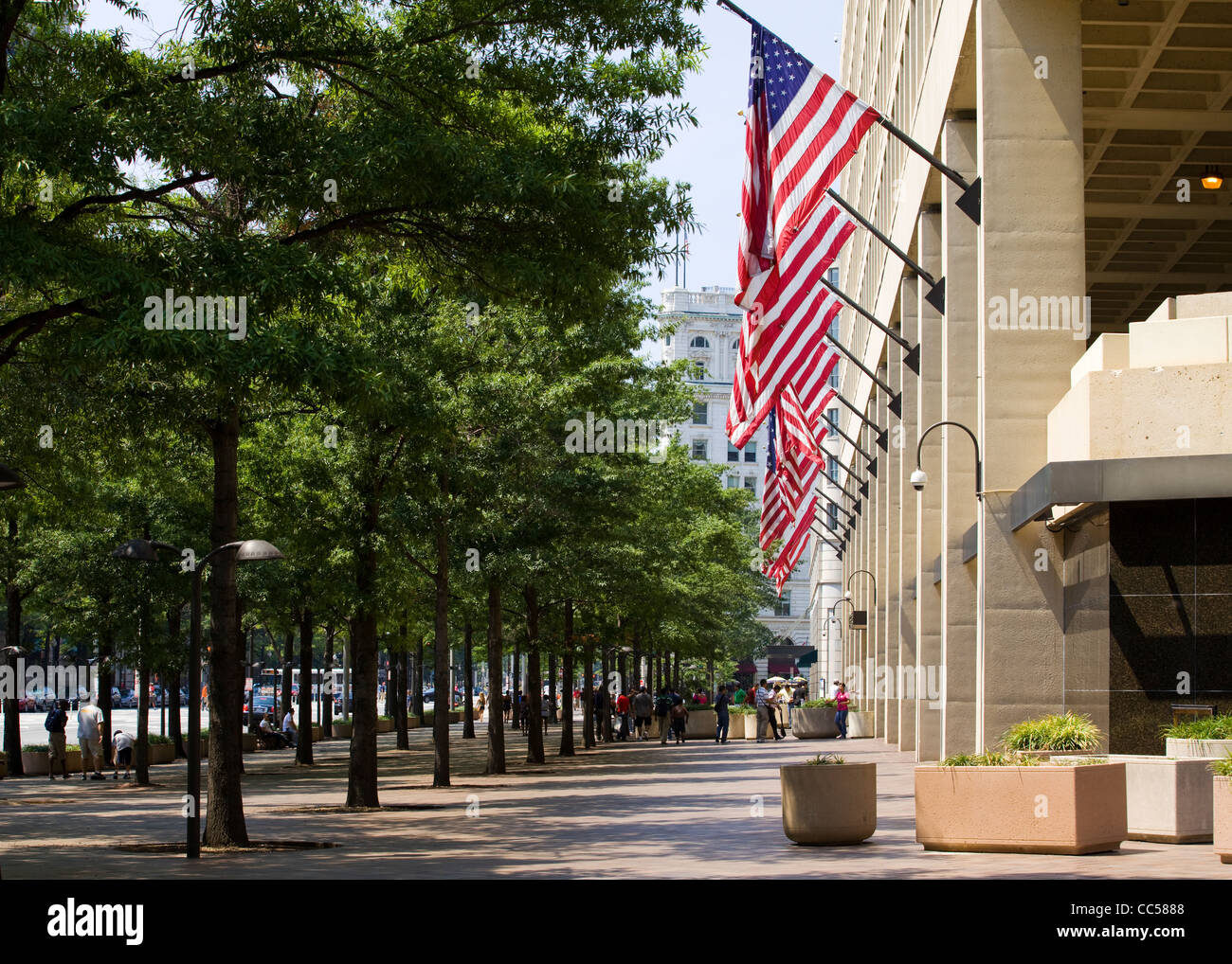 Drapeaux américains - siège du FBI, Washington DC Banque D'Images