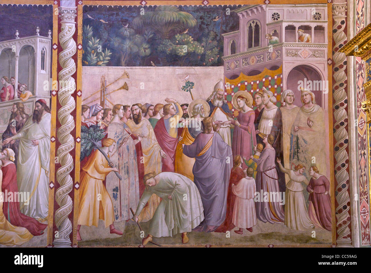 Le mariage de la Vierge, par Taddeo Gaddi, Baroncelli Chapelle, la Basilique de Santa Croce, Florence, Toscane, Italie, Europe Banque D'Images