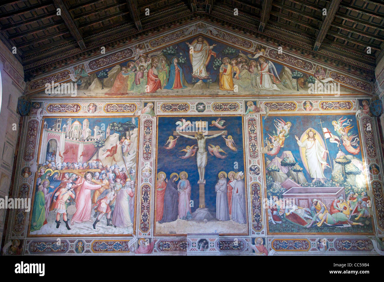 Sacristie fresques, la Basilique de Santa Croce, Florence, Toscane, Italie Banque D'Images
