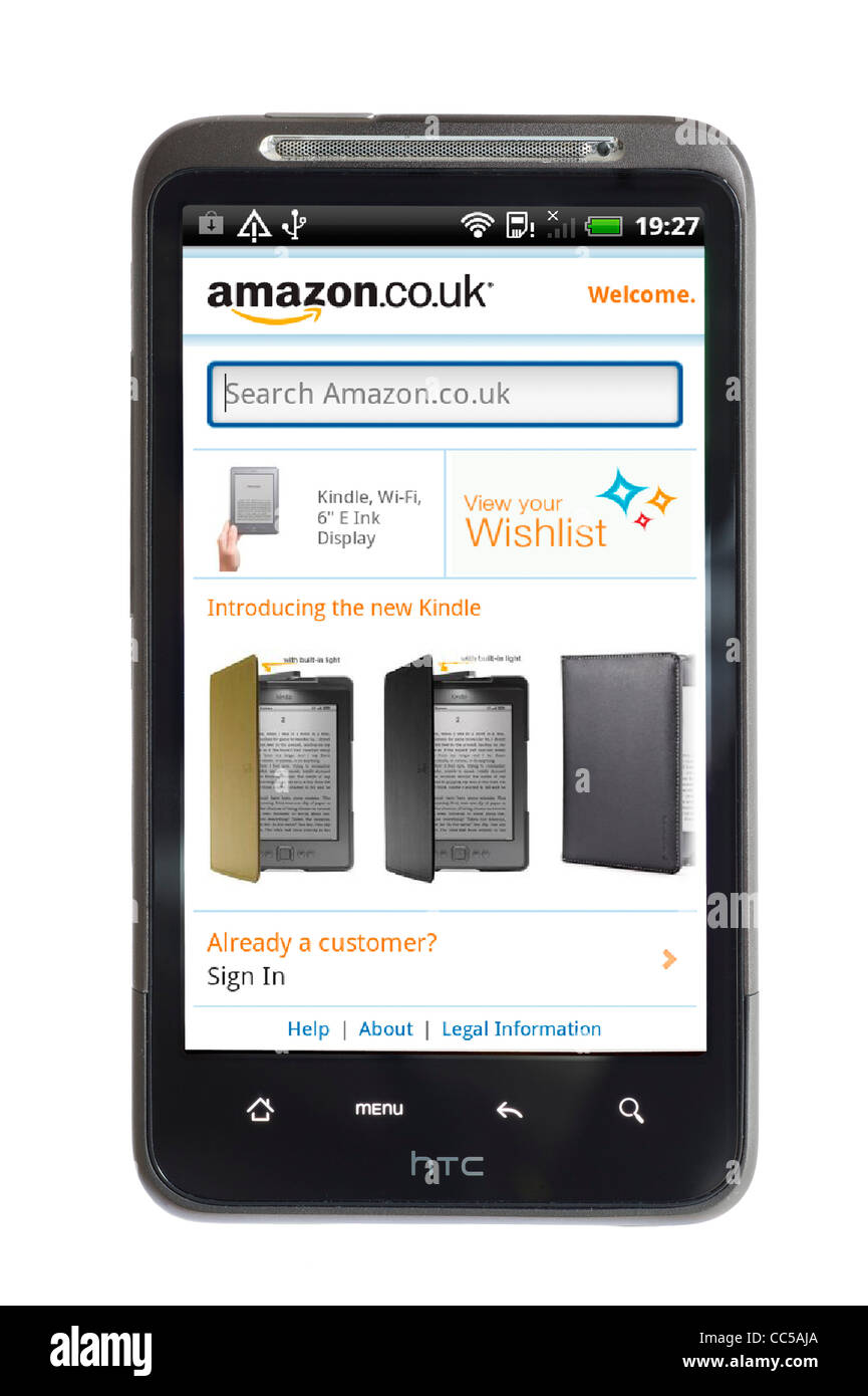 Achats en ligne sur amazon.fr via l'application Android sur un smartphone HTC Banque D'Images