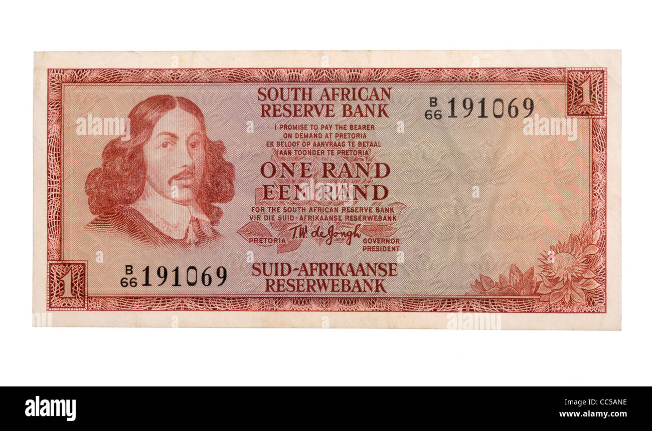 Rand sud-africain, un Rand note sur un "Fond blanc" Banque D'Images