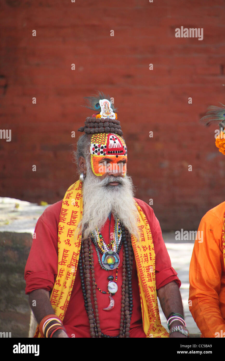 Portrait de saint homme Sadhu colorés, Katmandou, Népal Banque D'Images