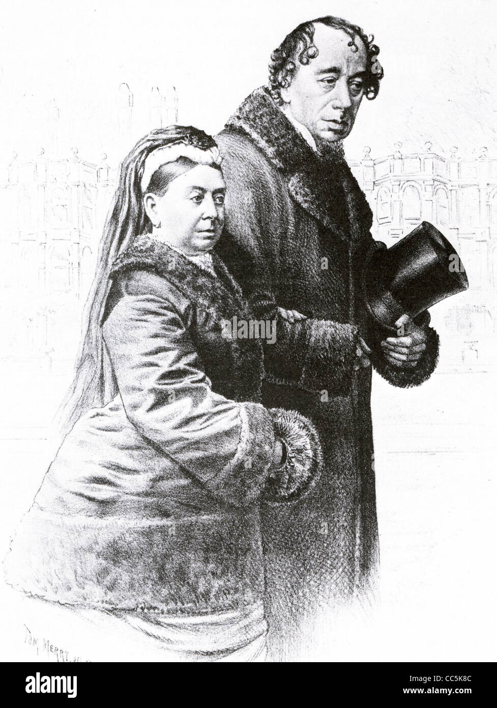 BENJAMIN DISRAELI avec la reine Victoria dans une gravure contemporaine Banque D'Images
