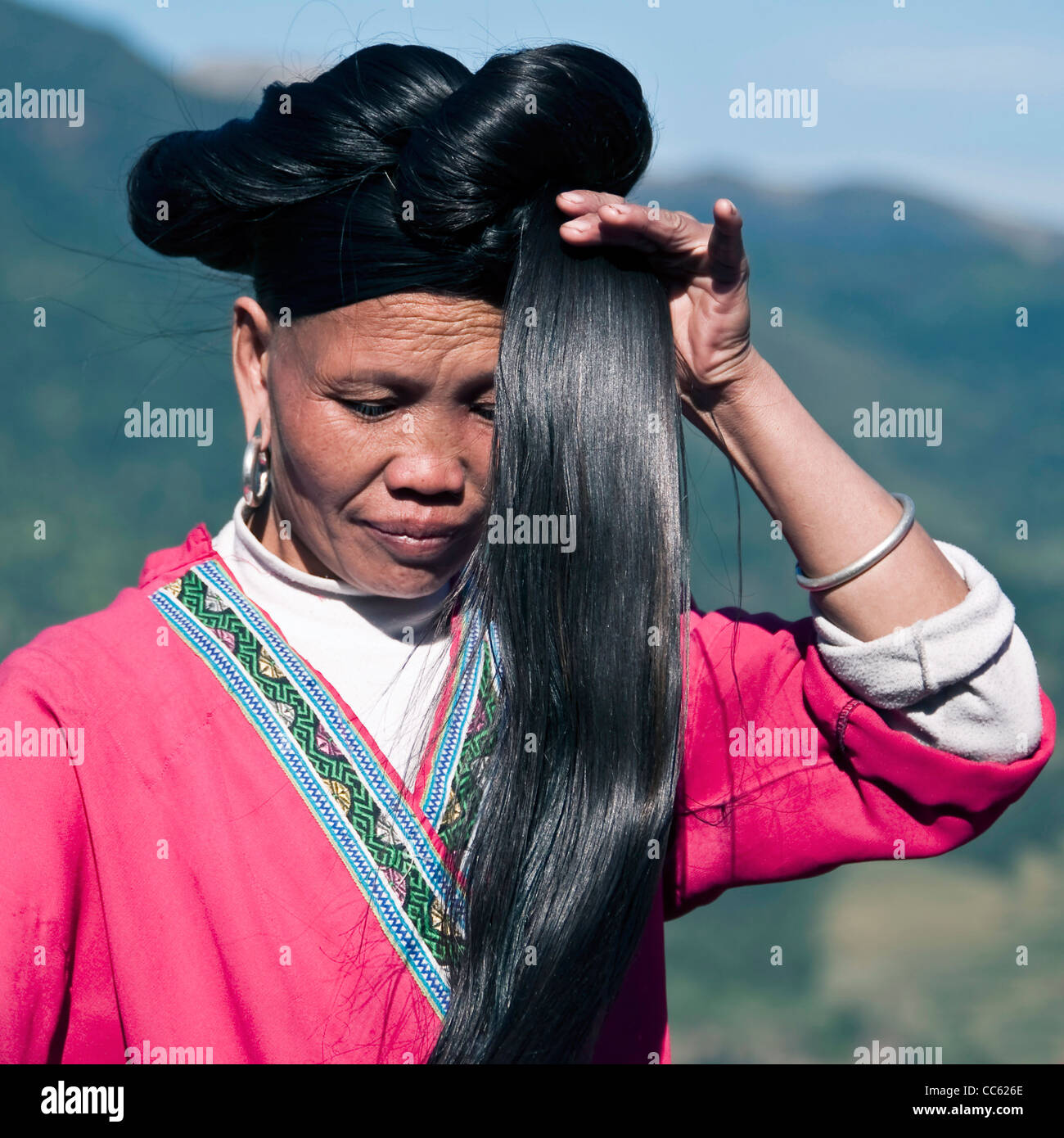 La 'cheveux' femme yao - Longji près de Guilin, Guangxi Province, China Banque D'Images