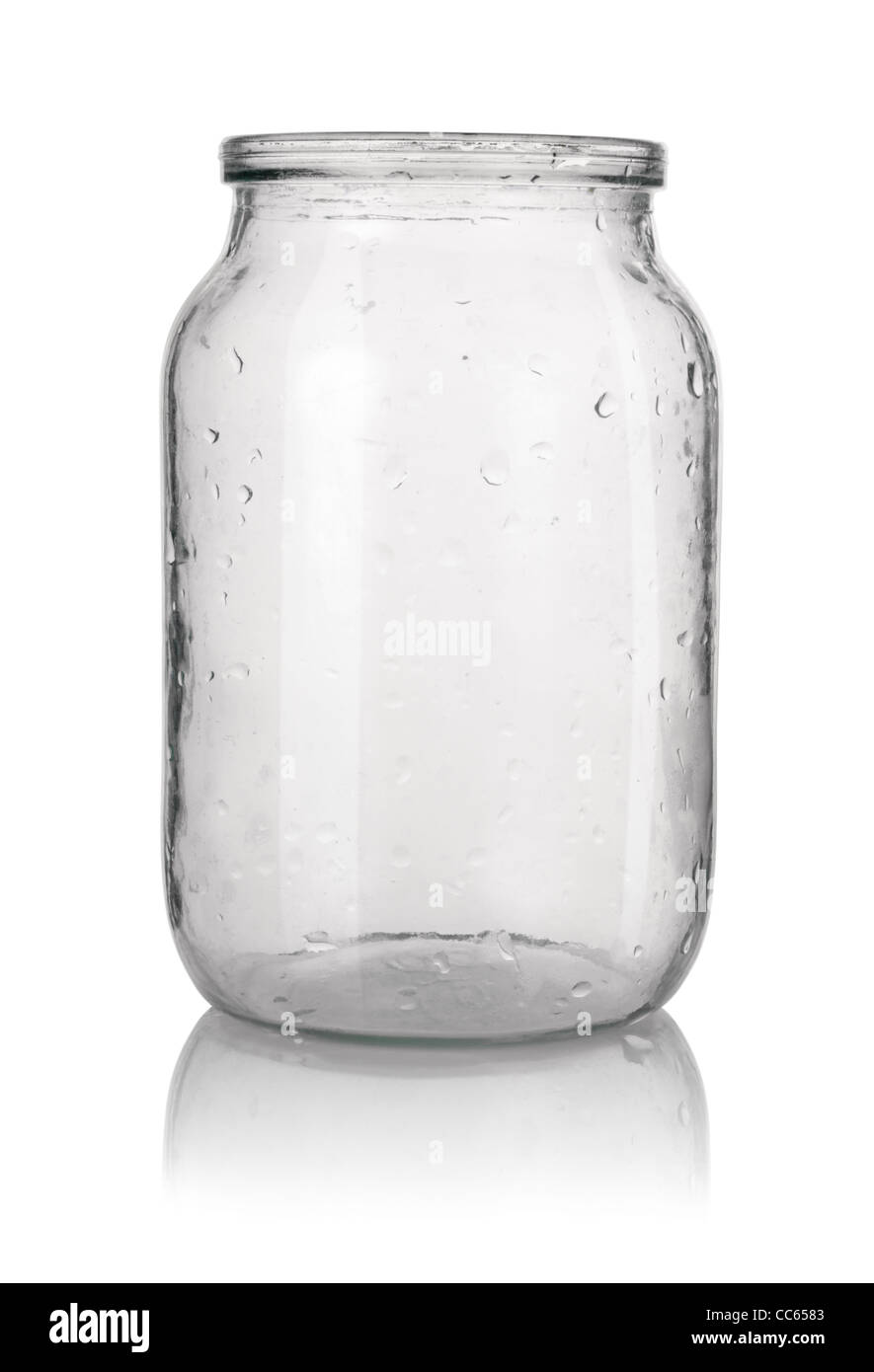 Pot en verre vide isolé sur un fond blanc Path Banque D'Images