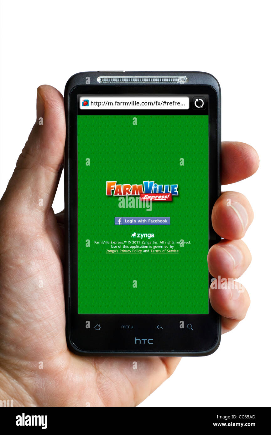 Le célèbre jeu Farmville Zynga via Facebook sur un smartphone HTC Banque D'Images
