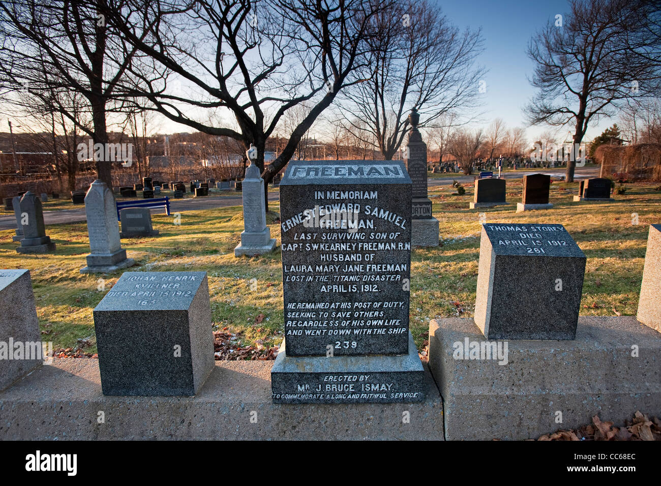 De nombreuses victimes de la catastrophe du titanic ont été enterrés au cimetière de Fairview Lawn à Halifax, en Nouvelle-Écosse. Banque D'Images