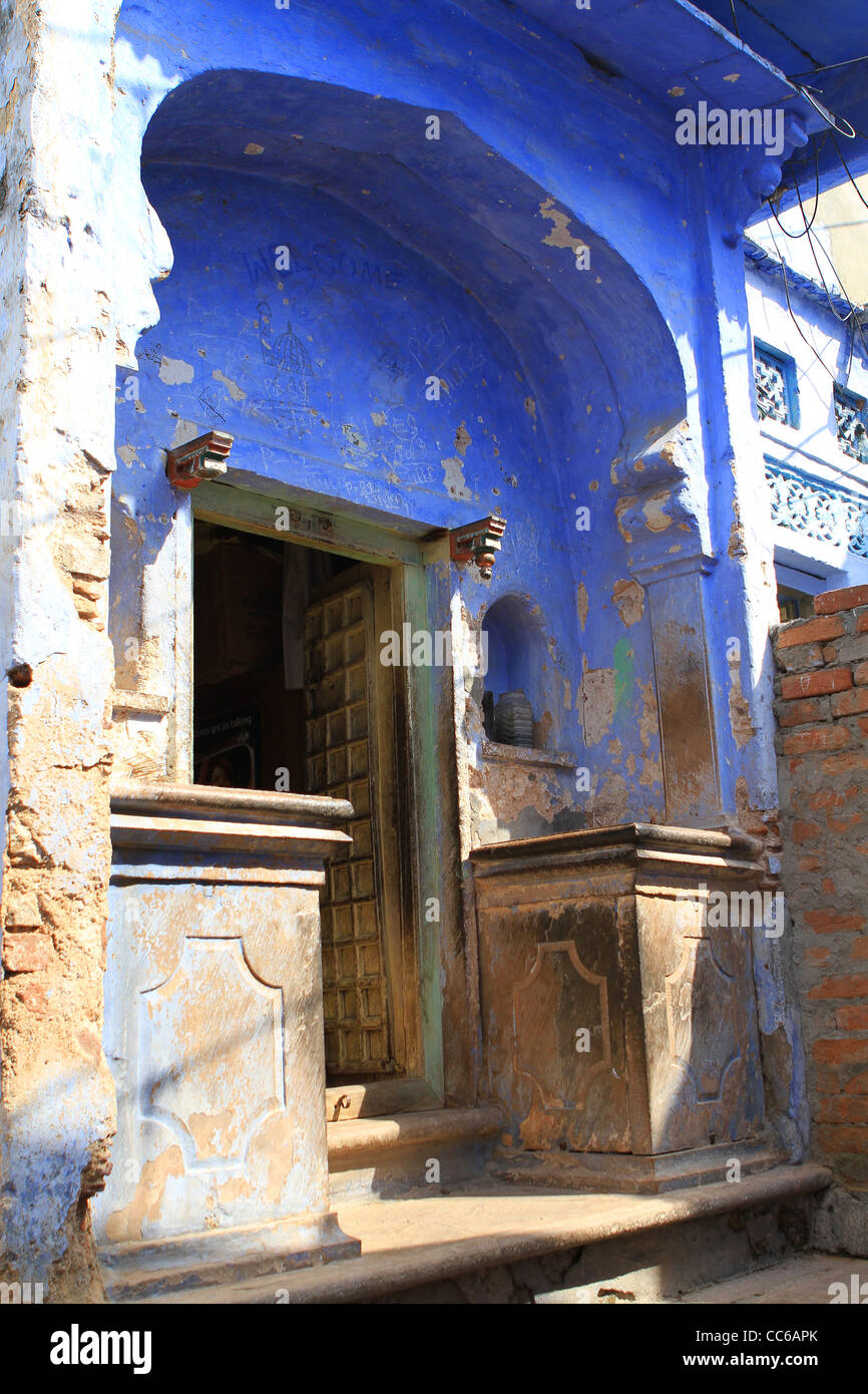 Maison traditionnelle de couleur bleu. Bundi. Le Rajasthan. L'Inde Banque D'Images