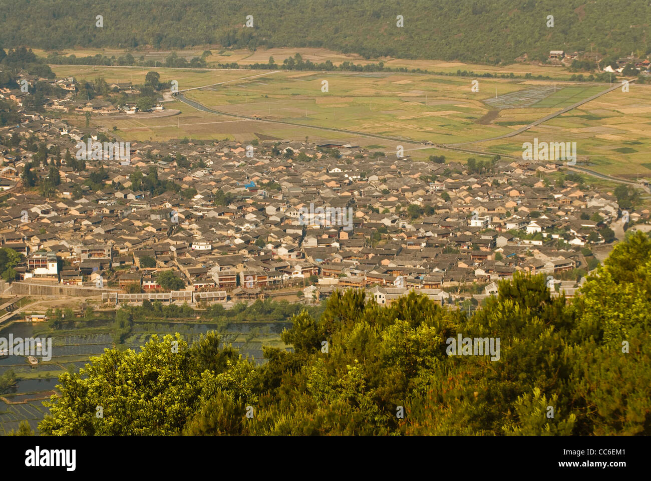 Vue aérienne de l'ancienne ville Jintian Inn Hongqi, Hangzhou, Shanghai, Yunnan, Chine Banque D'Images