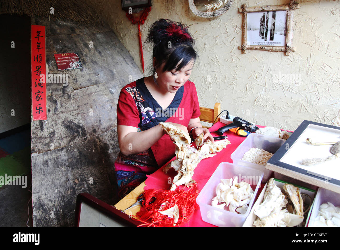 Hezhe fishbone woman article décoratif, Heilongjiang, Chine Banque D'Images
