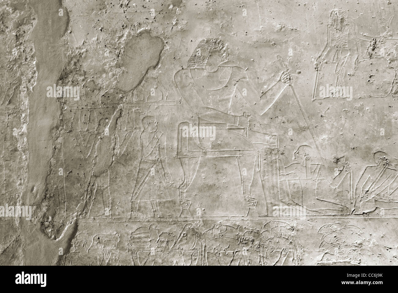 Reliefs dans l'Empire du Milieu tombe de Ukh Hotep Fils de Senbi à Meir , nord ouest d'Assiout en moyenne Égypte Banque D'Images